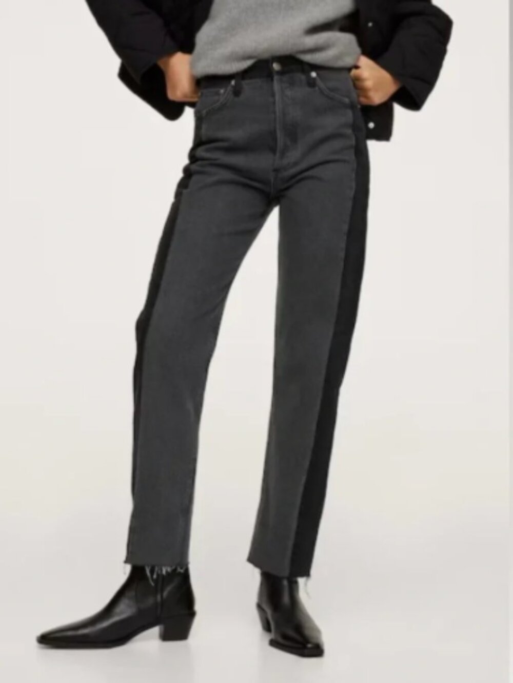 Mango Two-Tone Black and Gray Straight-Leg Jeans